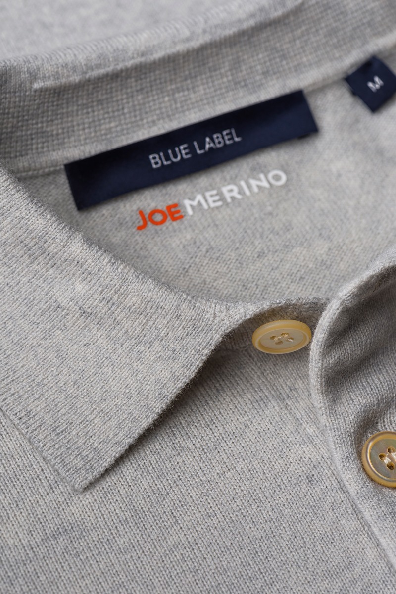 Blue Label Merino Cashmere Polo Long Sleeve Light Grey