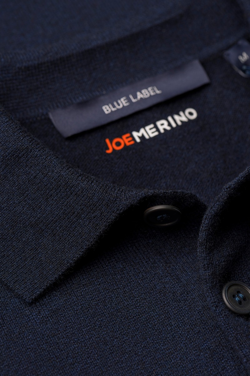 Blue Label Merino Cashmere Polo Long Sleeve Navy Blue