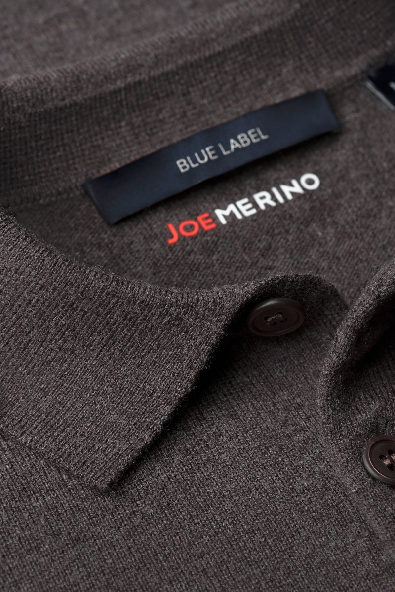 Blue Label Merino Cashmere Polo Long Sleeve Oak Brown
