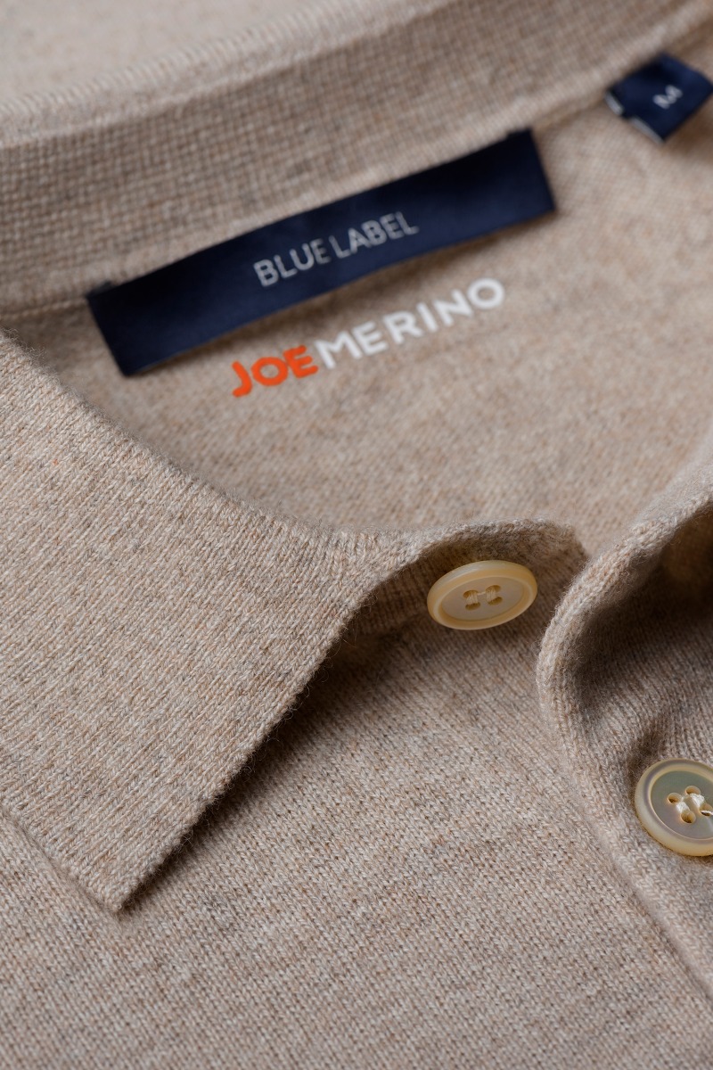 Blue Label Merino Cashmere Polo Long Sleeve Sand Beige