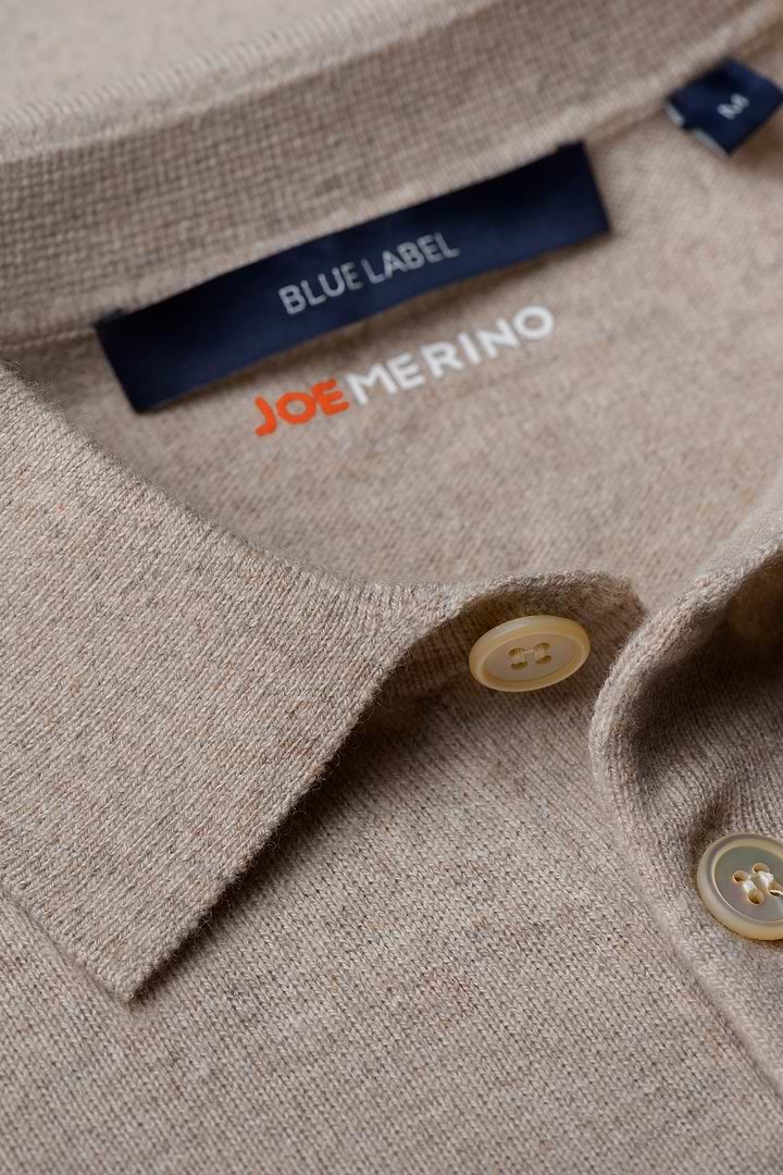 Blue Label Merino Cashmere Polo Long Sleeve Sand Beige - Base Image