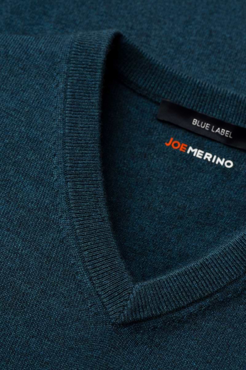 Blue Label Merino Cashmere V-Neck Dark Petrol