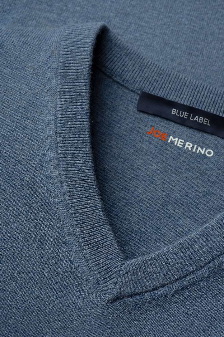 Blue Label Merino Cashmere V-Neck Mid Blue - Base Image
