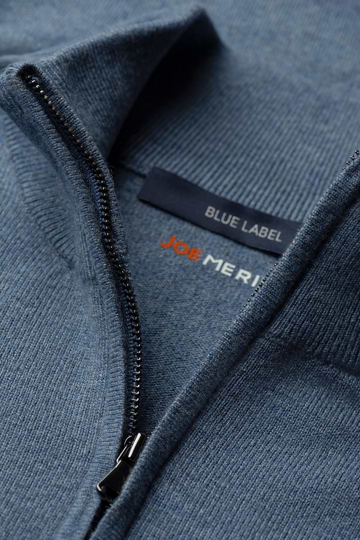 Blue Label Merino Cashmere Zip Mid Blue - Base Image