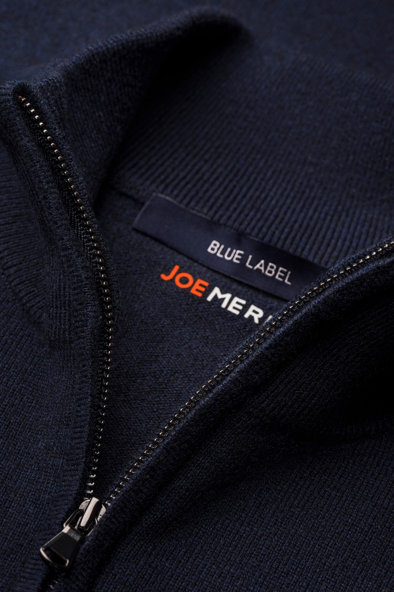 Blue Label Merino Cashmere Zip Navy Blue