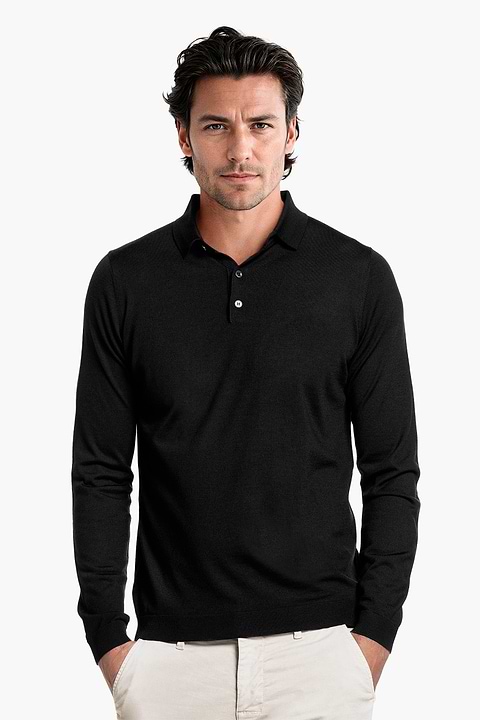 Blue Label Polo Buttons Long Sleeve Deep Black - Base Image