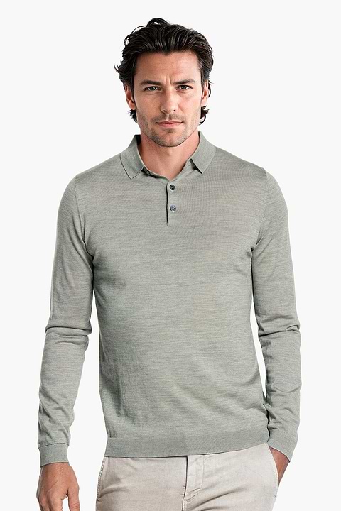 Blue Label Polo Buttons Long Sleeve Hazy Green - Base Image