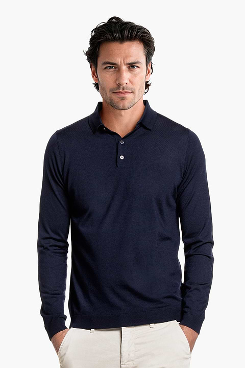 Blue Label Polo Buttons Long Sleeve Navy Blue - Base Image
