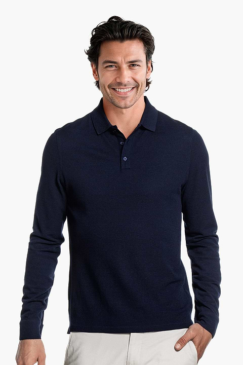 Blue Label Polo Pique Long Sleeve Navy Blue - Base Image