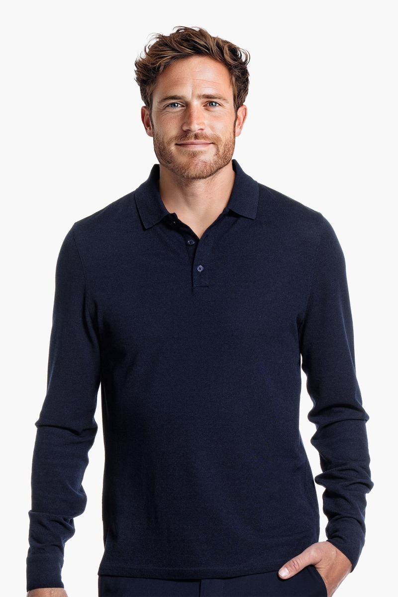 Blue Label Polo Pique Long Sleeve Navy Blue