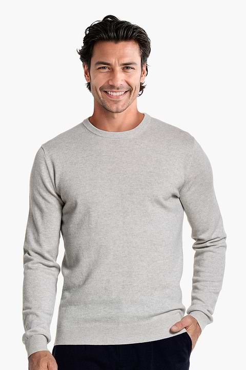 Blue Label Merino Cashmere Crew Light Grey - Base Image
