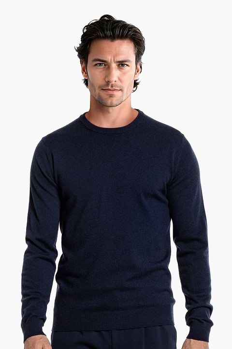 Blue Label Merino Cashmere Crew Navy Blue - Base Image