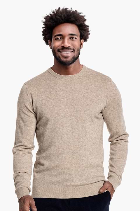 Blue Label Merino Cashmere Crew Sand Beige - Base Image