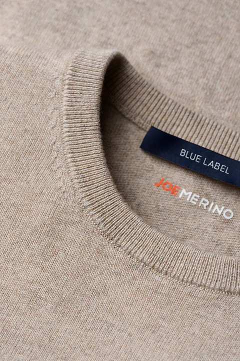 Blue Label Merino Cashmere Crew Sand Beige - Base Image