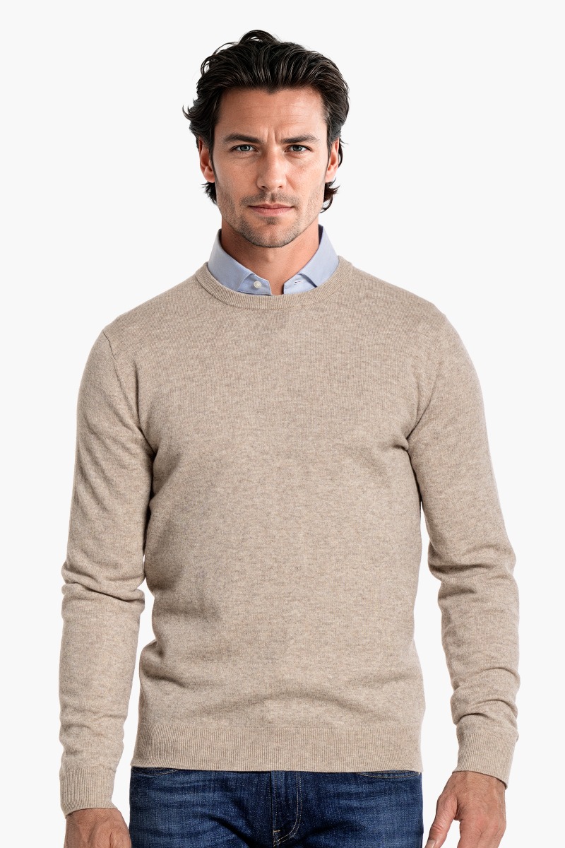 Blue Label Merino Cashmere Crew Sand Beige