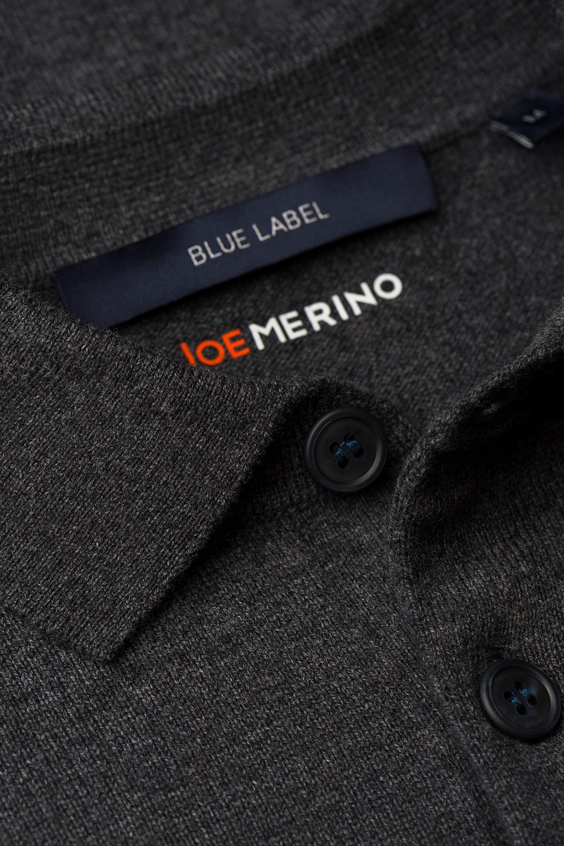 Blue Label Merino Cashmere Polo Long Sleeve Antra Grey