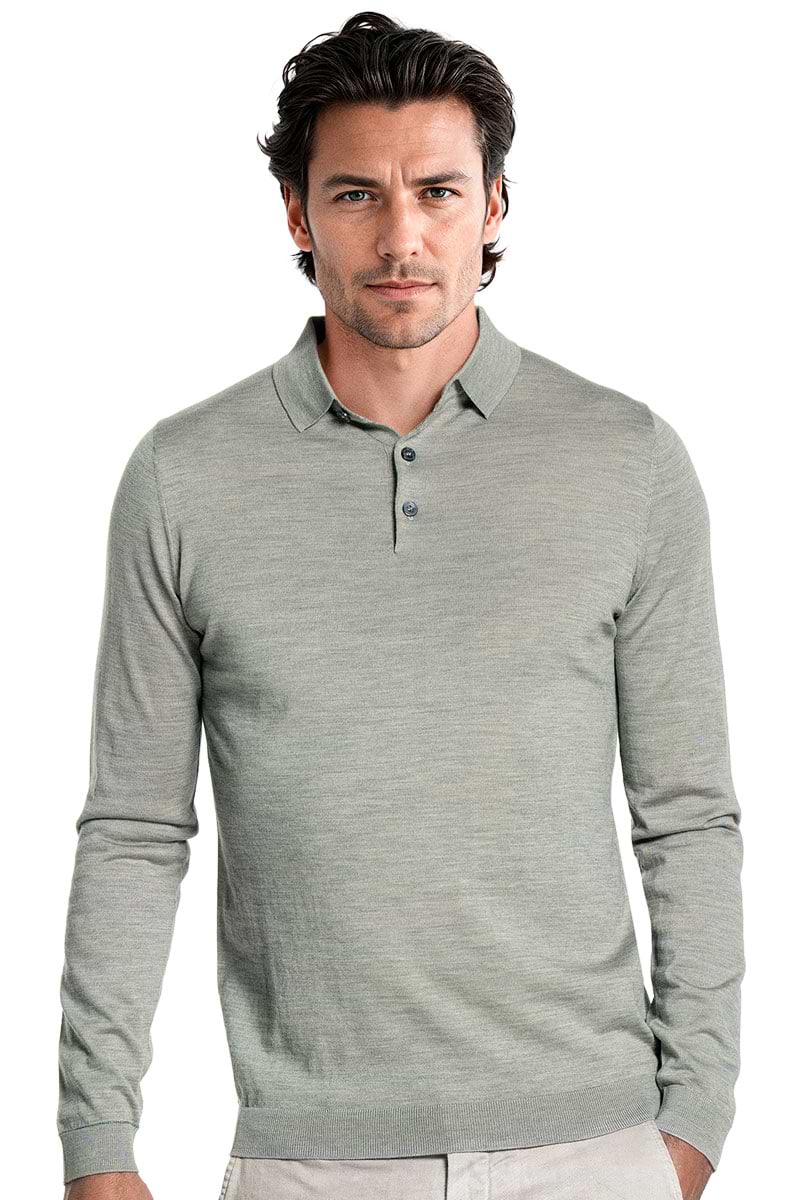 Blue Label Polo Buttons Long Sleeve Hazy Green