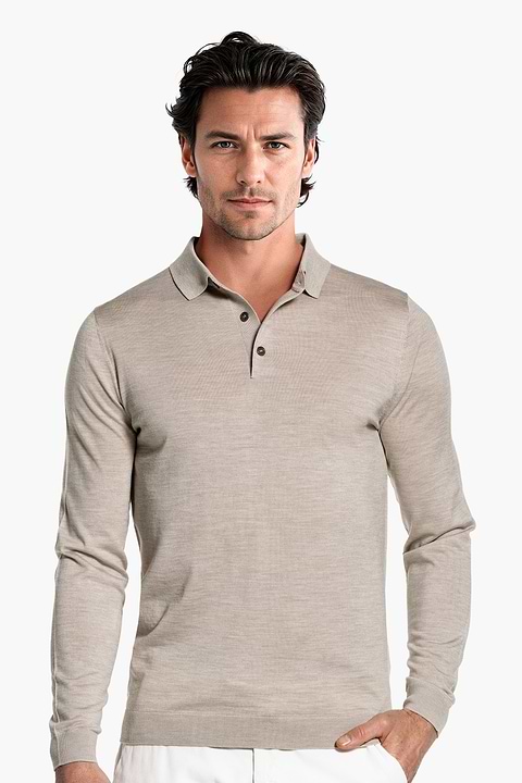 Blue Label Polo Buttons Long Sleeve Limestone Beige - Base Image