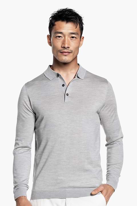 Blue Label Polo Buttons Long Sleeve Limestone Grey - Base Image
