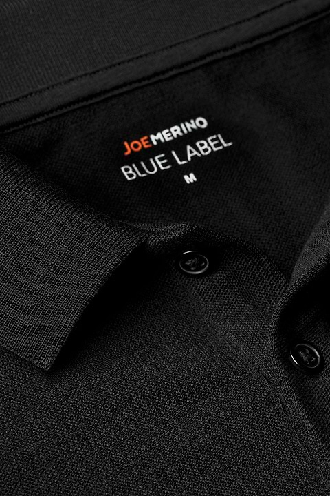 Blue Label Polo Pique Long Sleeve Deep Black - Base Image