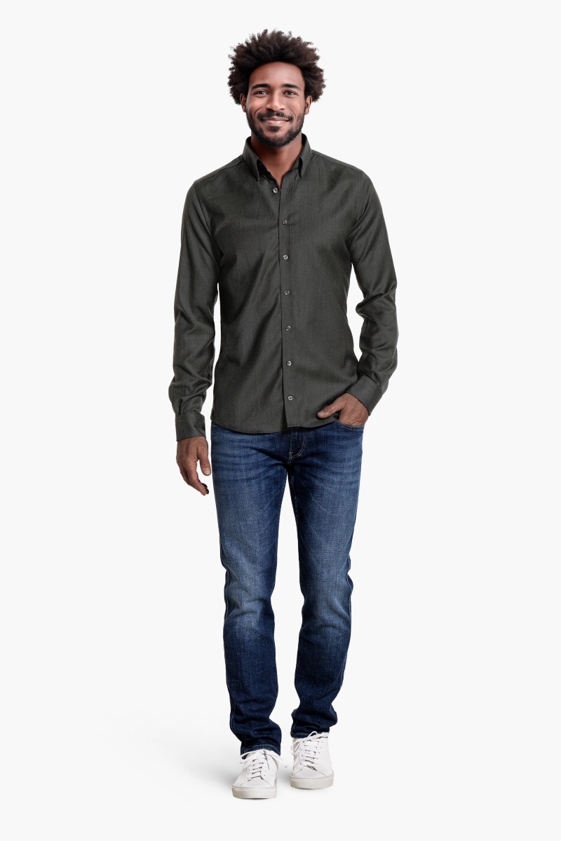 Brushed Woven Shirt Pine Green