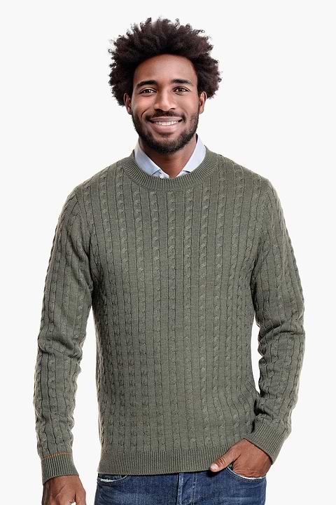 SAOL Traditionele Aran trui van 100% merinowol, in natuurlijk/houtskool/legergroen/marineblauw, Oceaan Blauw, L