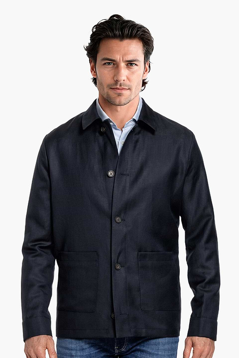 Wool Linen Overshirt Deep Navy - Base Image