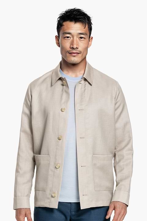 Wool Linen Overshirt Light Beige - Base Image