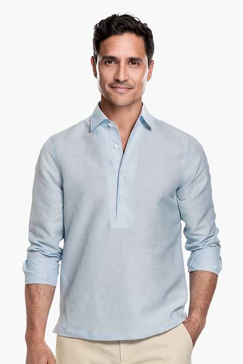 Popover Linen Shirt Foggy Blue - Base Image
