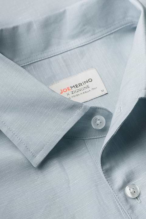 Popover Linen Shirt Foggy Blue - Base Image