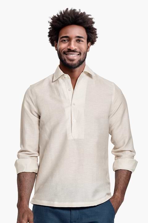 Popover Linen Shirt Light Beige - Base Image