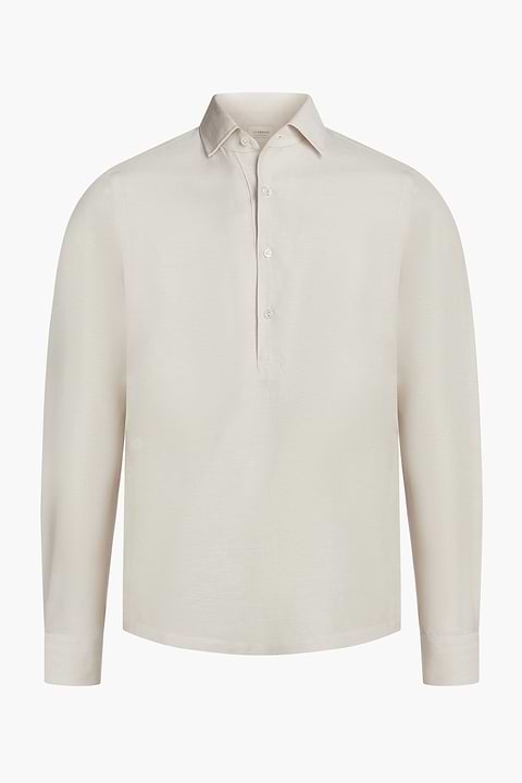 Popover Linen Shirt Light Beige - Base Image