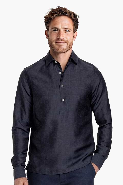 Popover Linen Shirt Midnight Blue - Base Image