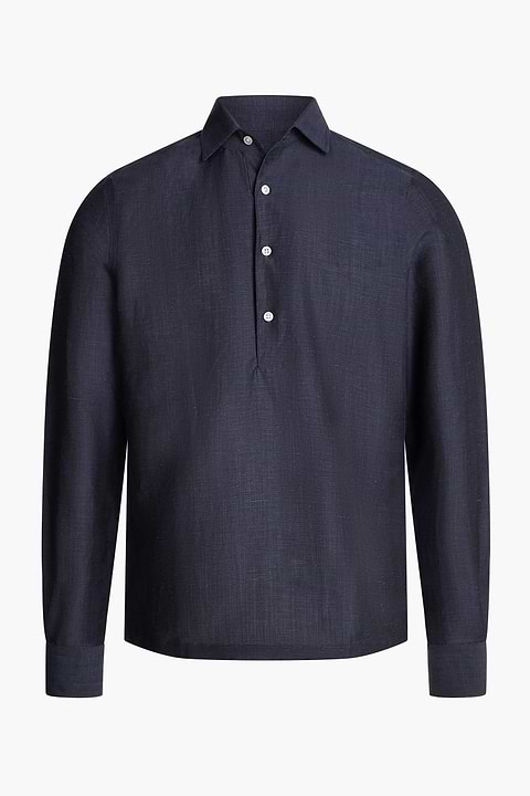 Popover Linen Shirt Midnight Blue - Base Image