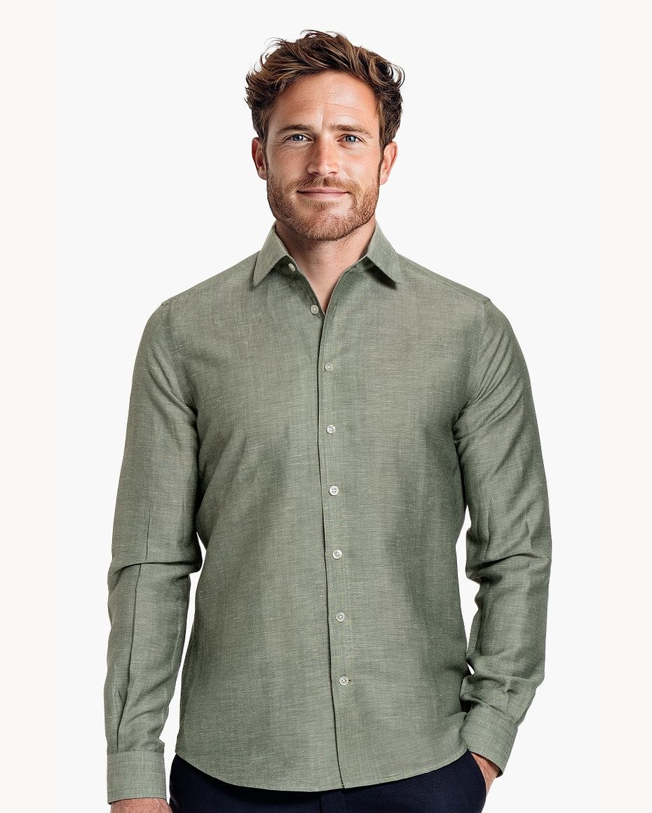 Wool Linen Shirt Casual Clouded Green