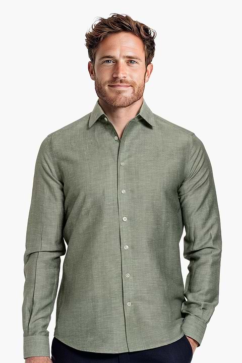 Wool Linen Shirt Clouded Green - Base Image