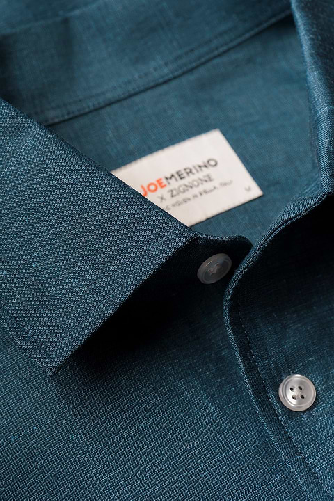 Wool Linen Shirt Deep Petrol - Base Image
