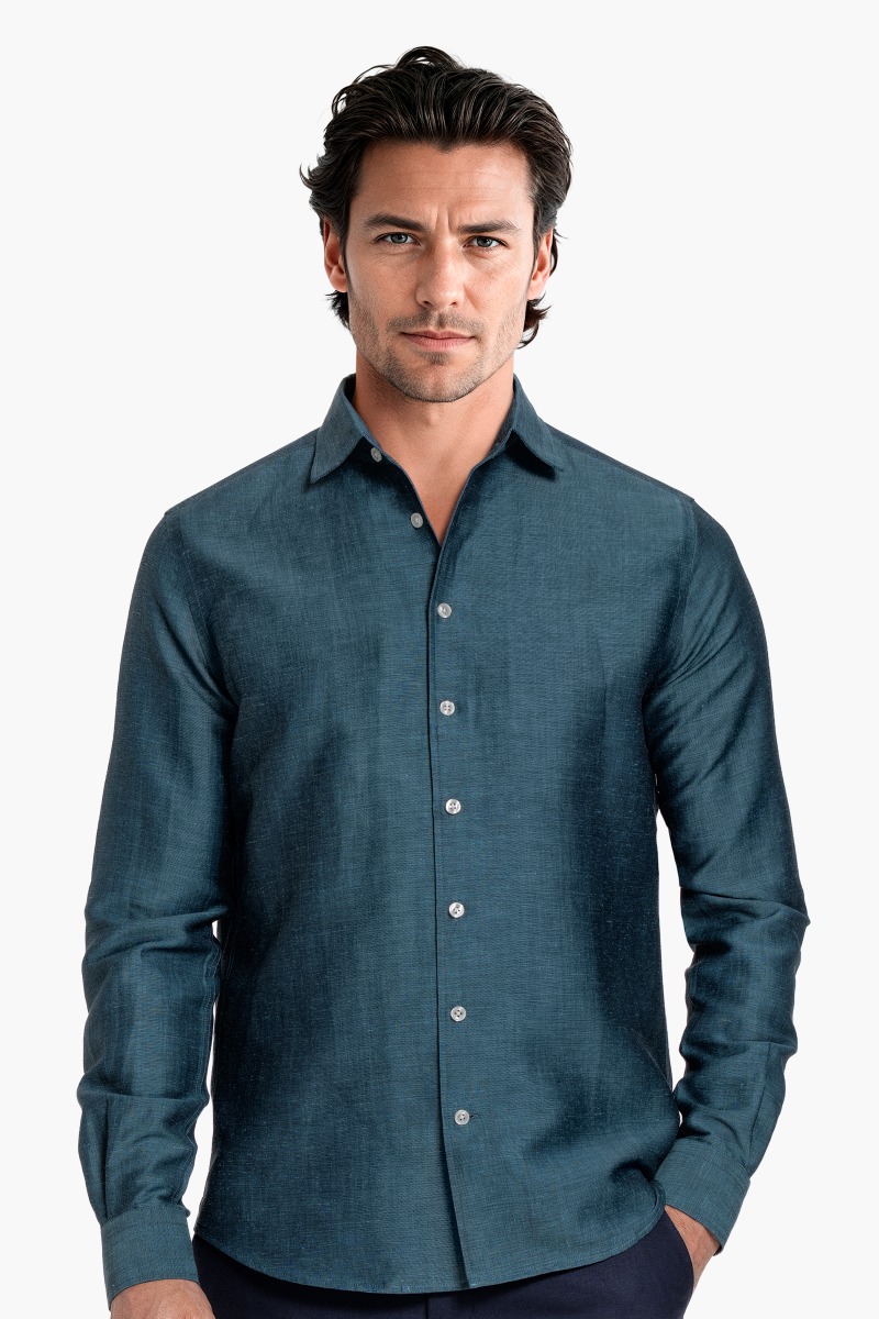 Wool Linen Shirt Deep Petrol