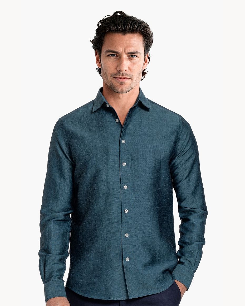 Wool Linen Shirt Deep Petrol