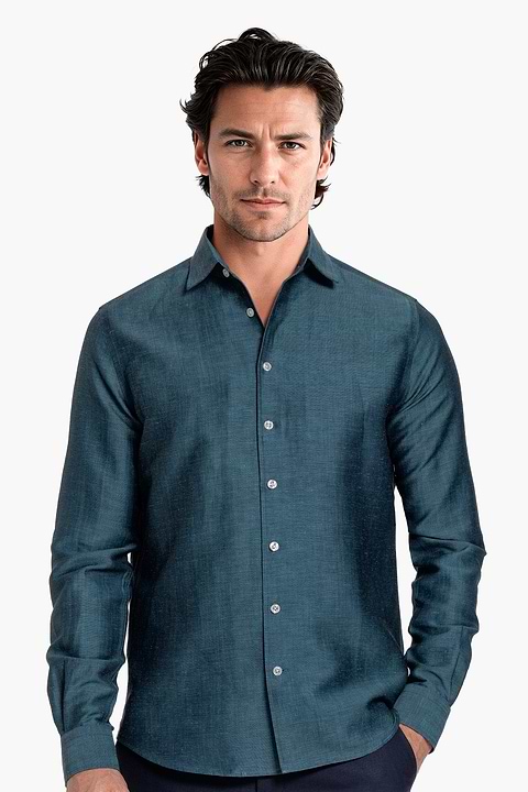 Wool Linen Shirt Deep Petrol - Base Image