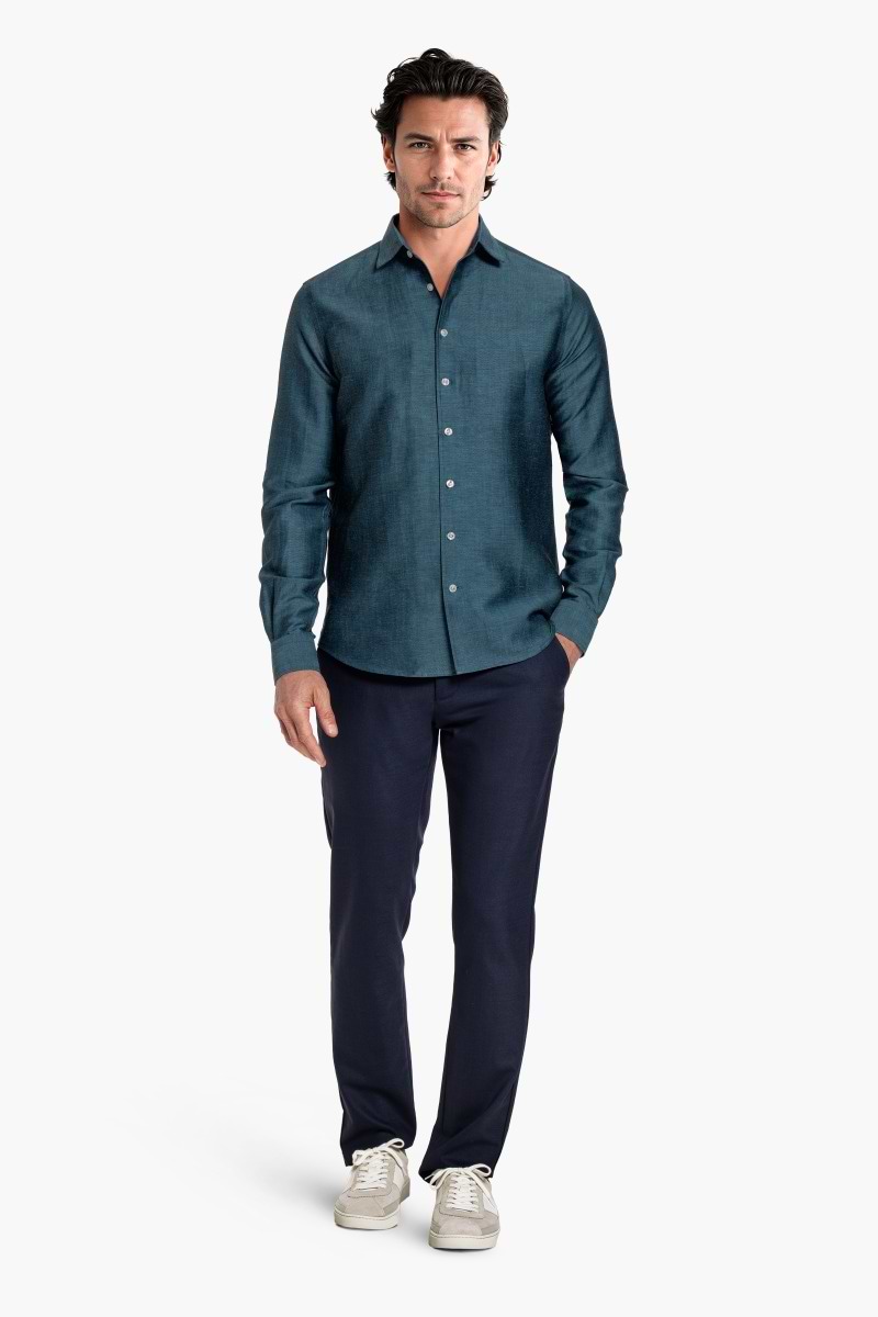 Wool Linen Shirt Deep Petrol
