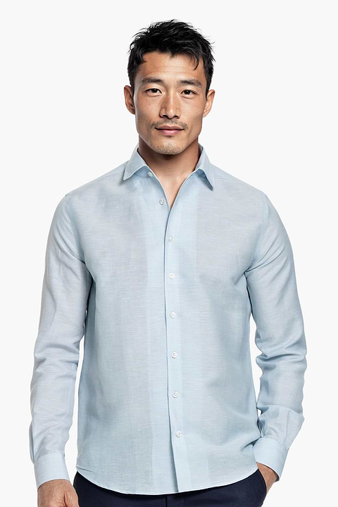Wool Linen Shirt Foggy Blue - Base Image