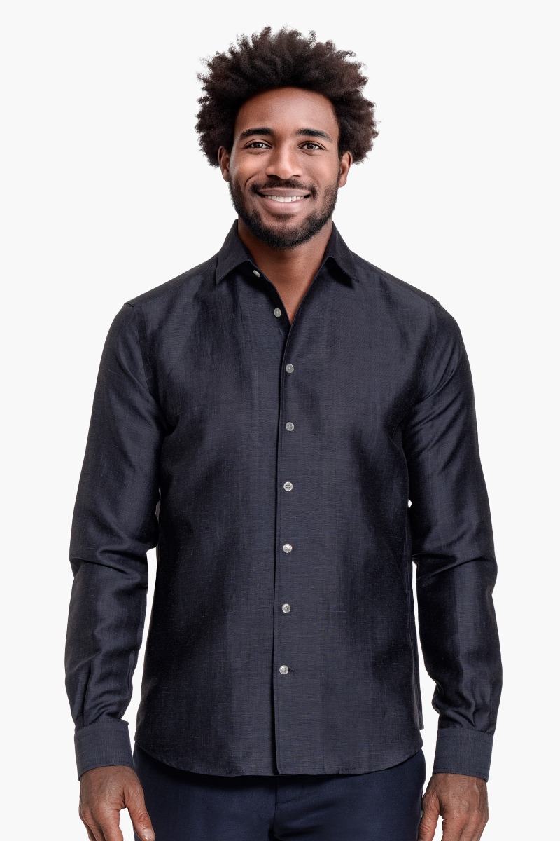 Wool Linen Shirt Midnight Blue