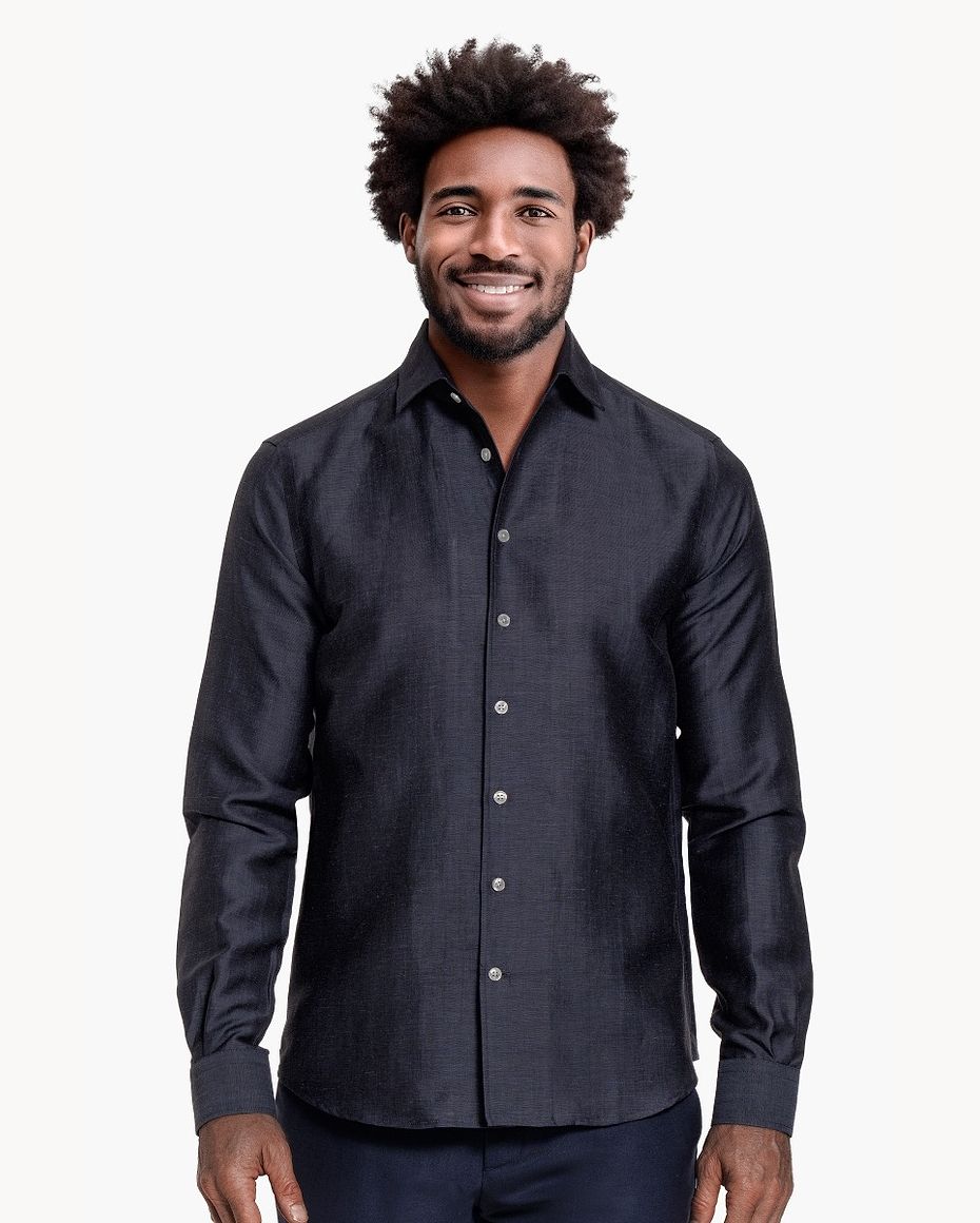 Wool Linen Shirt Midnight Blue