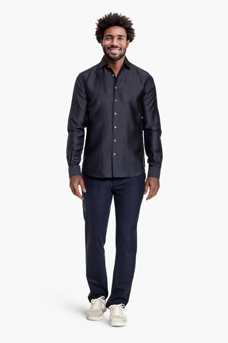 Wool Linen Shirt Midnight Blue
