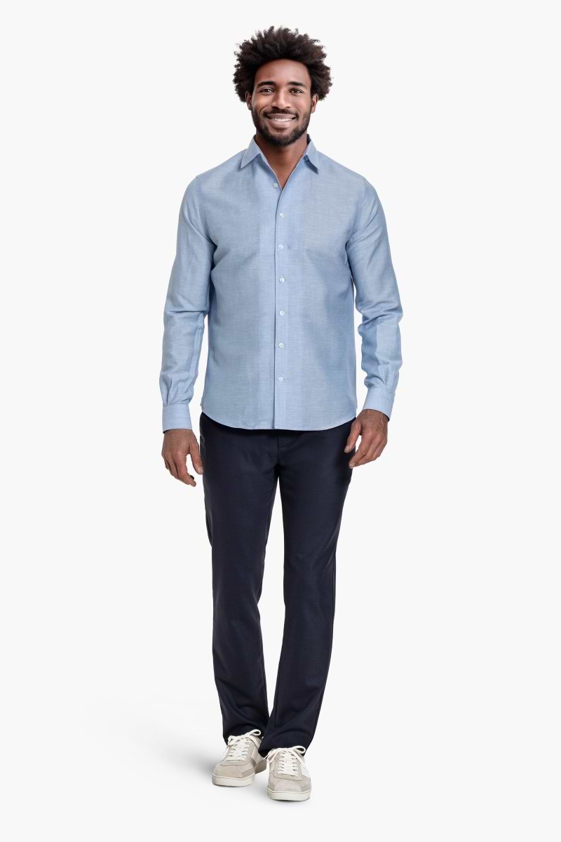 blue dress pants light blue shirt Light Blue Mayfield Oxford Stripe Custom Dress Shirt main image 0