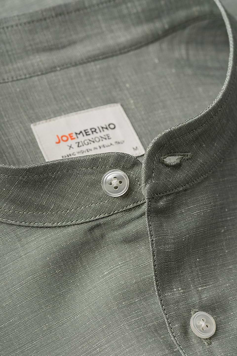 Wool Linen Shirt Mandarin Collar Clouded Green - Base Image