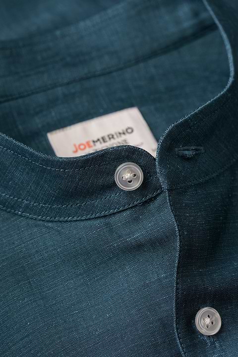 Wool Linen Shirt Mandarin Collar Deep Petrol - Base Image