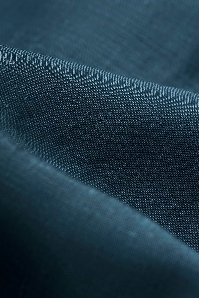 Wool Linen Shirt Mandarin Collar Deep Petrol - Hover