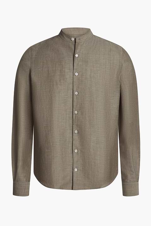 Wool Linen Shirt Mandarin Collar Desert Clay - Base Image
